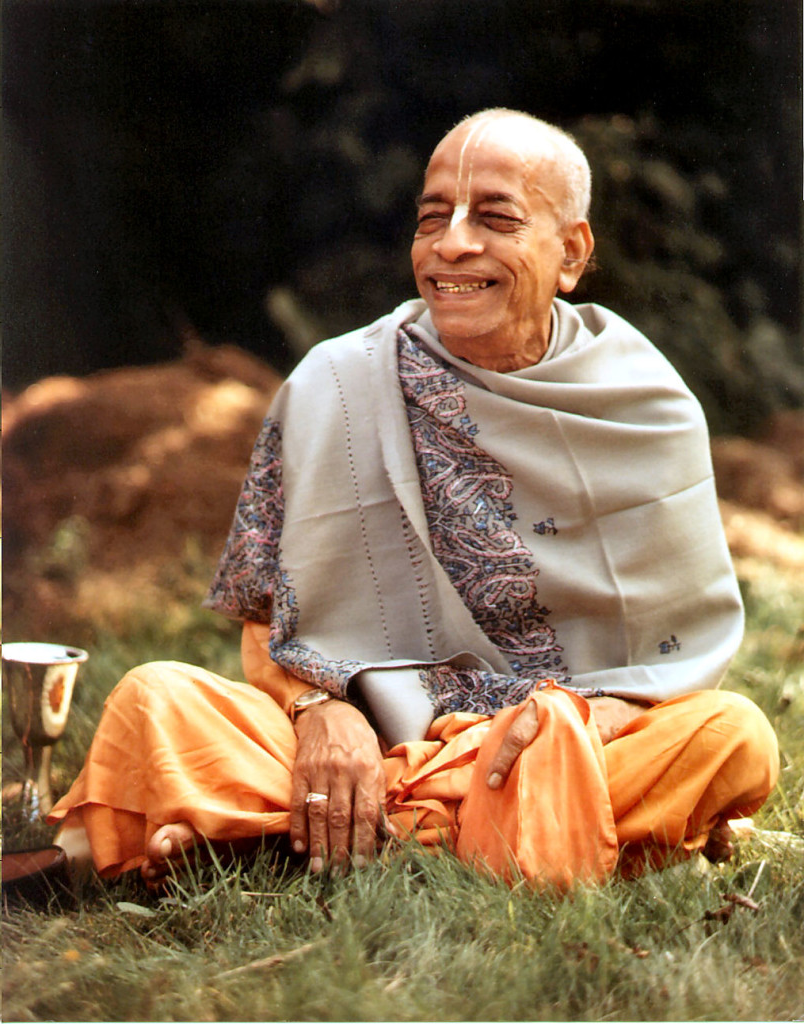 Srila Prabhupada at Bhaktivedanta Manor, London. Backyard, Smile